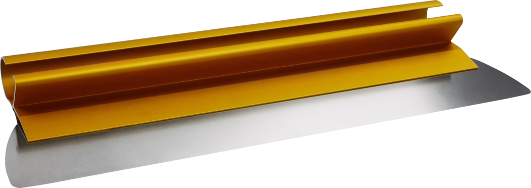 Pajarito_Dummy_Surface spatula PAJAQUICK Gold_013690_013435_013437_013439_013377_013434_013436_013438_013440_013689_2021-03 A metal spatula with a yellow handle and a shiny silver blade.