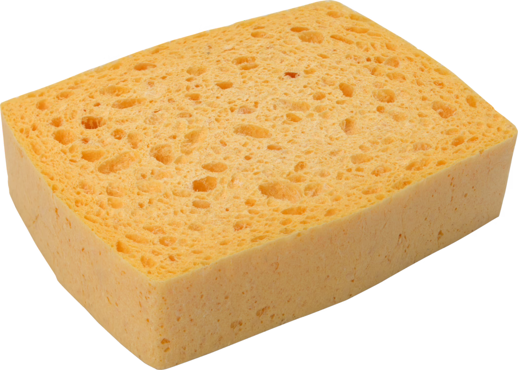 A piece of cheese with a spongy texture, characterized by its vibrant orange color and numerous holes throughout its surface, providing a unique appearance that is often associated with certain cheese types.