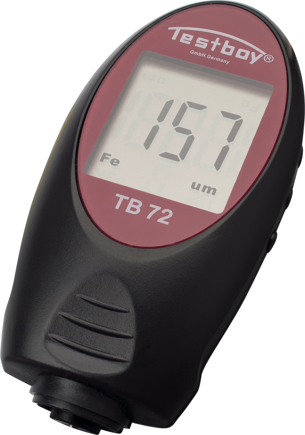 Pajarito_Dummy_Thickness meter up to 2000_035831_2021-02 A Testboy TB 72 gauge displaying a measurement of 157 um, primarily for measuring coating thickness.